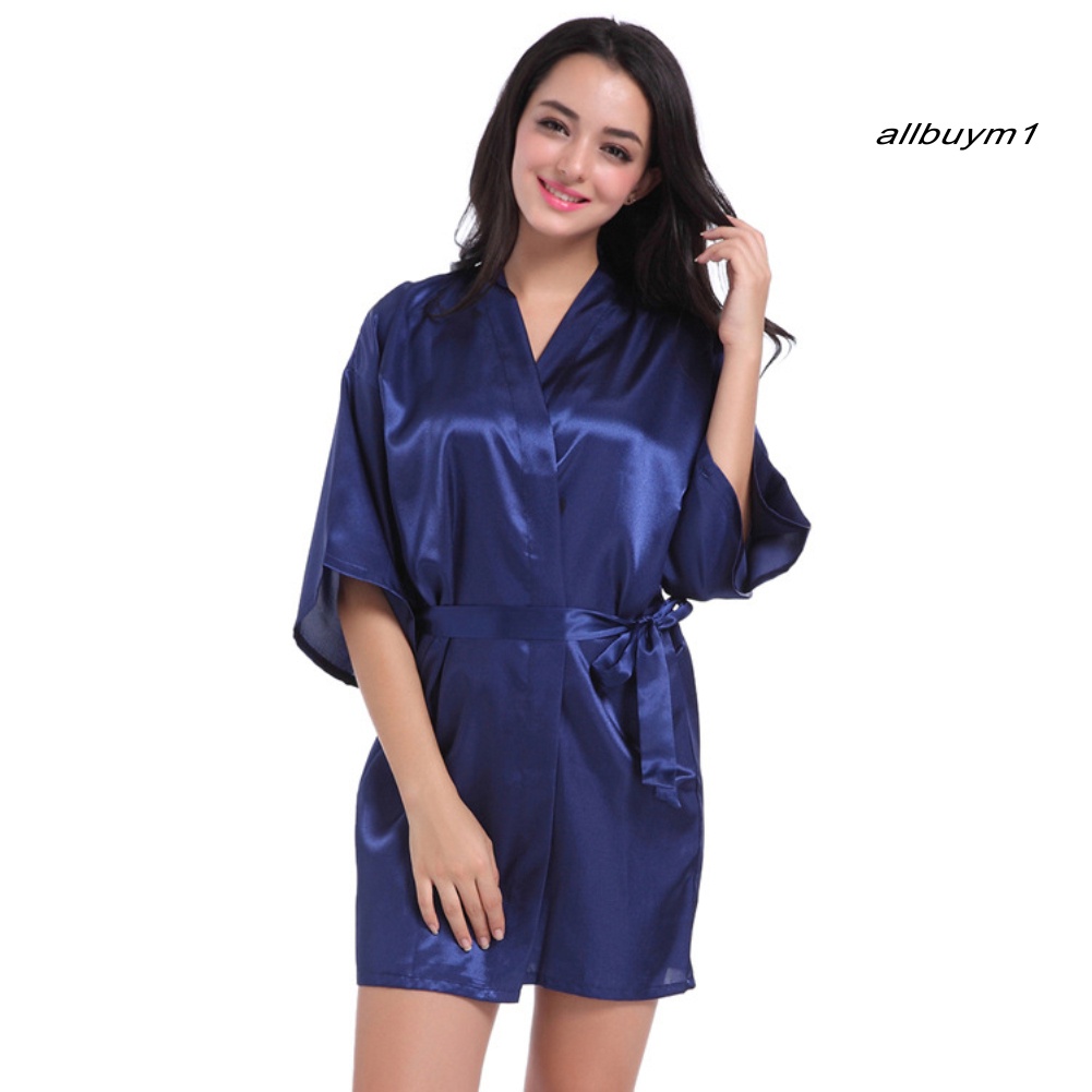 Áo Choàng Ngủ Kimono Bằng Satin Màu Sắc Trơn Quyến Rũ Cho Nữ