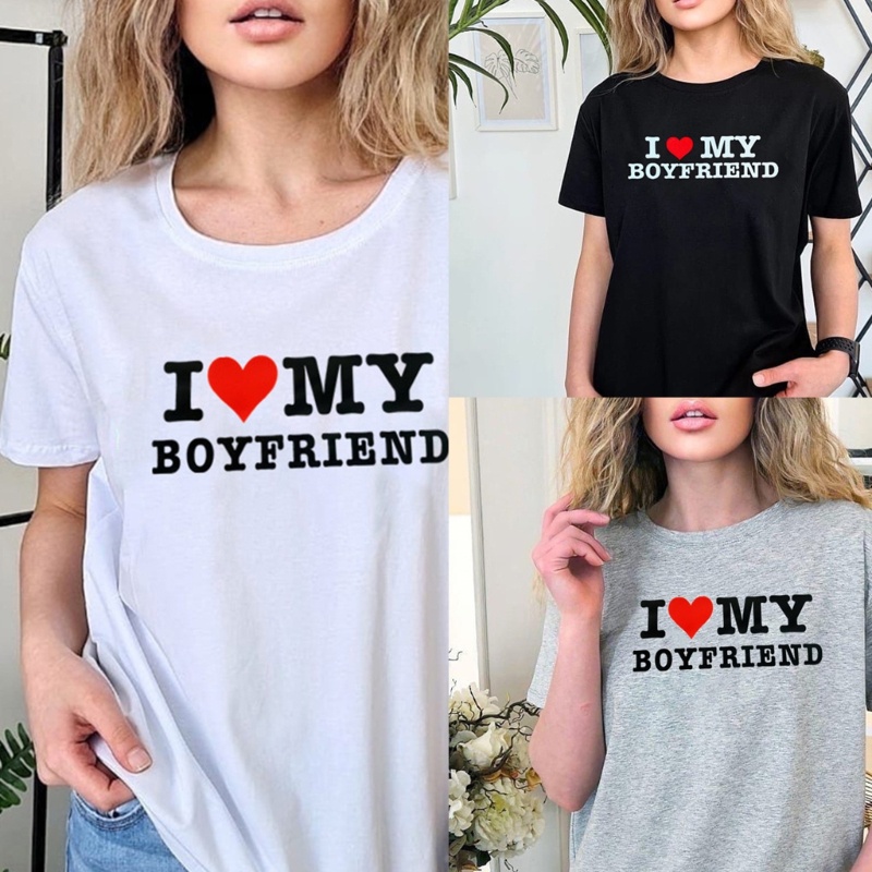 Áo Thun Ngắn Tay Cổ Tròn Màu Trơn In Chữ I Heart My Boyfriend Thời Trang Mùa Hè Dành Cho Nữ Màu Sắc