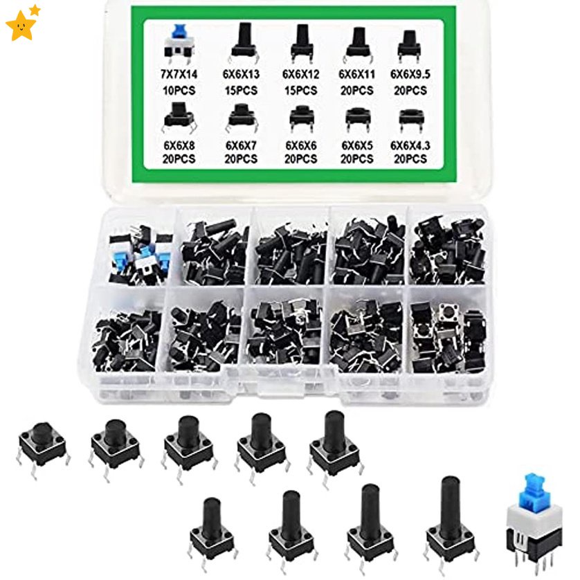 Set 10 Loại 180 Nút Công Tắc Nhấn 4 Chấu Chuyên Dụng