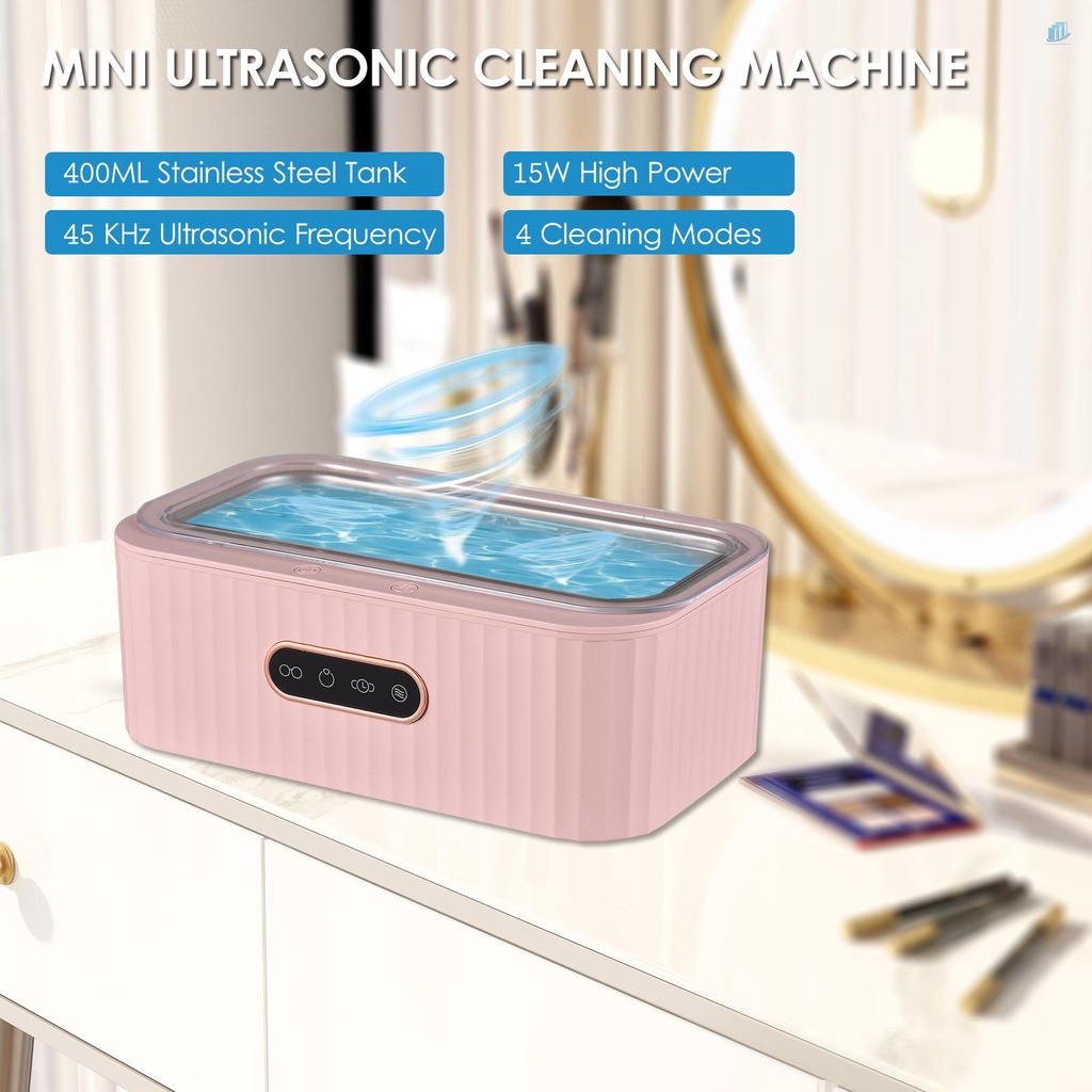 Máy Làm Sạch Trang Sức Siêu Âm Mini 400ml 45KHz 4 Chế Độ Hẹn Giờ