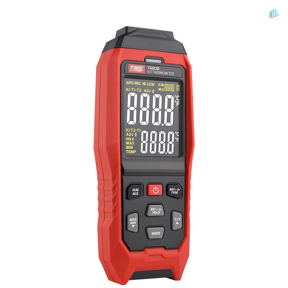 Nhiệt Kế Điện Tử Thông Minh TASI TA612B 2 Kênh K / J - 200~1372°C/ -328~2501°F Đồng Hồ Đo Nhiệt Độ Kỹ Thuật Số LCD 9999 Nhóm Lưu Trữ Dữ Liệu Cầm Tay 9999