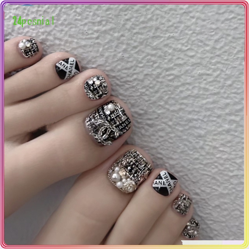 Bộ 24 Móng Chân Giả Kiểu Cổ Điển J-216/Móng Tay Giả 3d / Móng Tay Giả Kèm Keo Móng Dài/ nơ kèm keo dán dễ thương xinh xắn