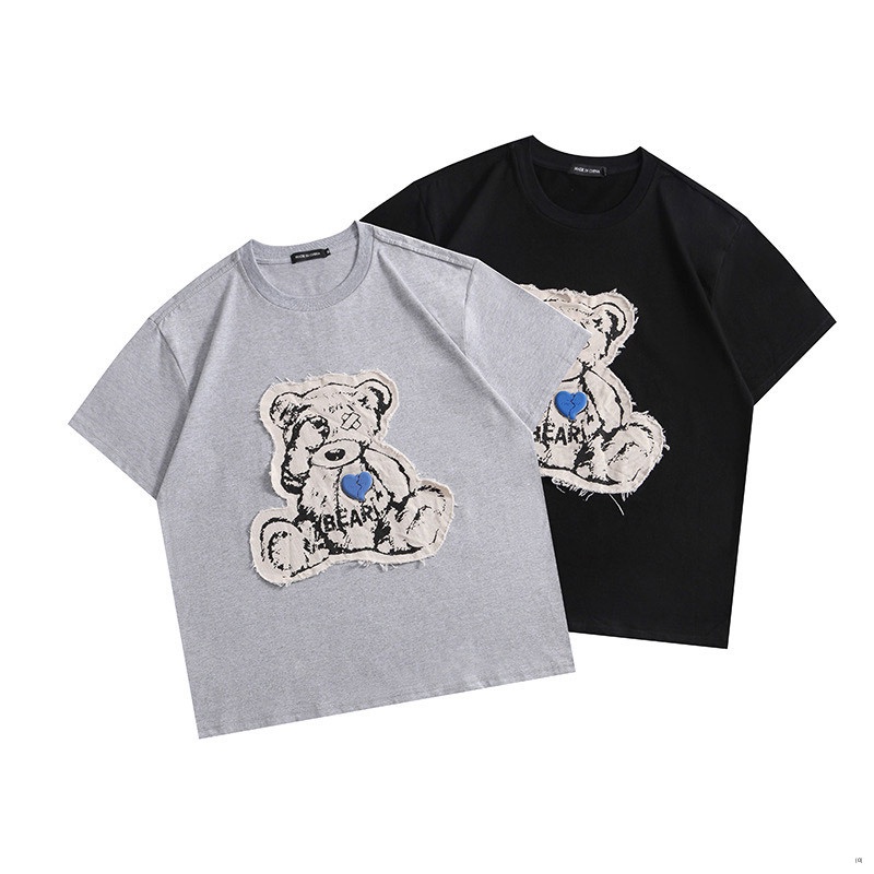 Áo Thun cotton Cổ Tròn Tay Ngắn Dáng Rộng In Hình Gấu Thời Trang Cho Nam Và Nữ