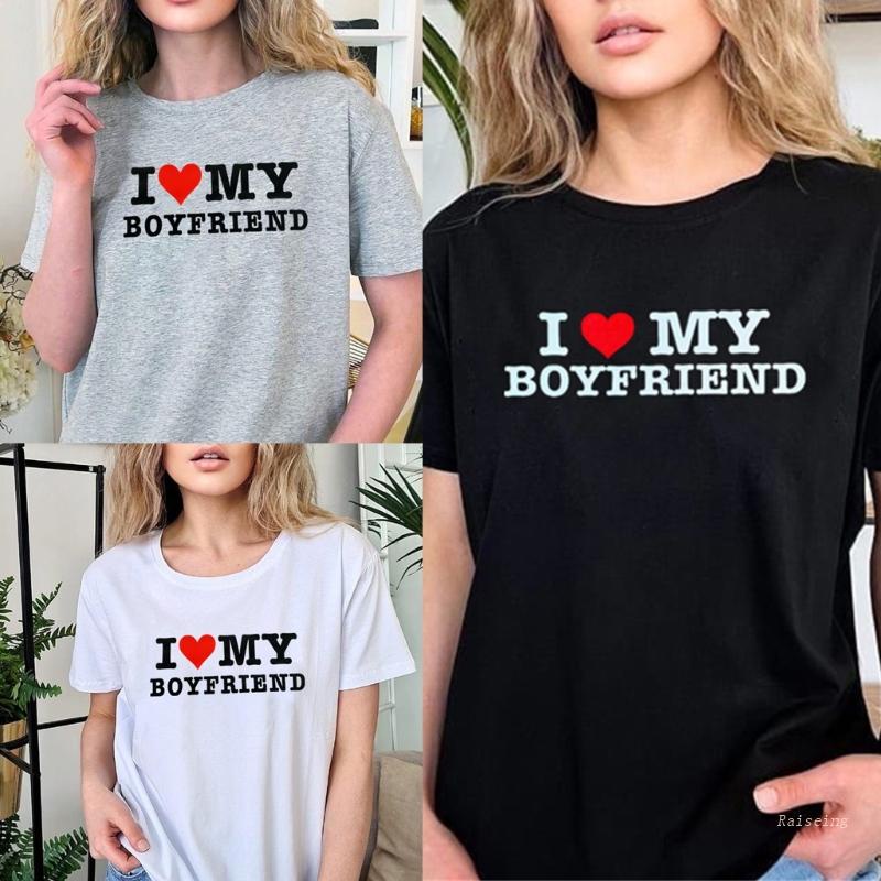 Áo Thun Ngắn Tay Cổ Tròn Màu Trơn In Chữ I Heart My Boyfriend Thời Trang Mùa Hè Dành Cho Nữ Màu Sắc