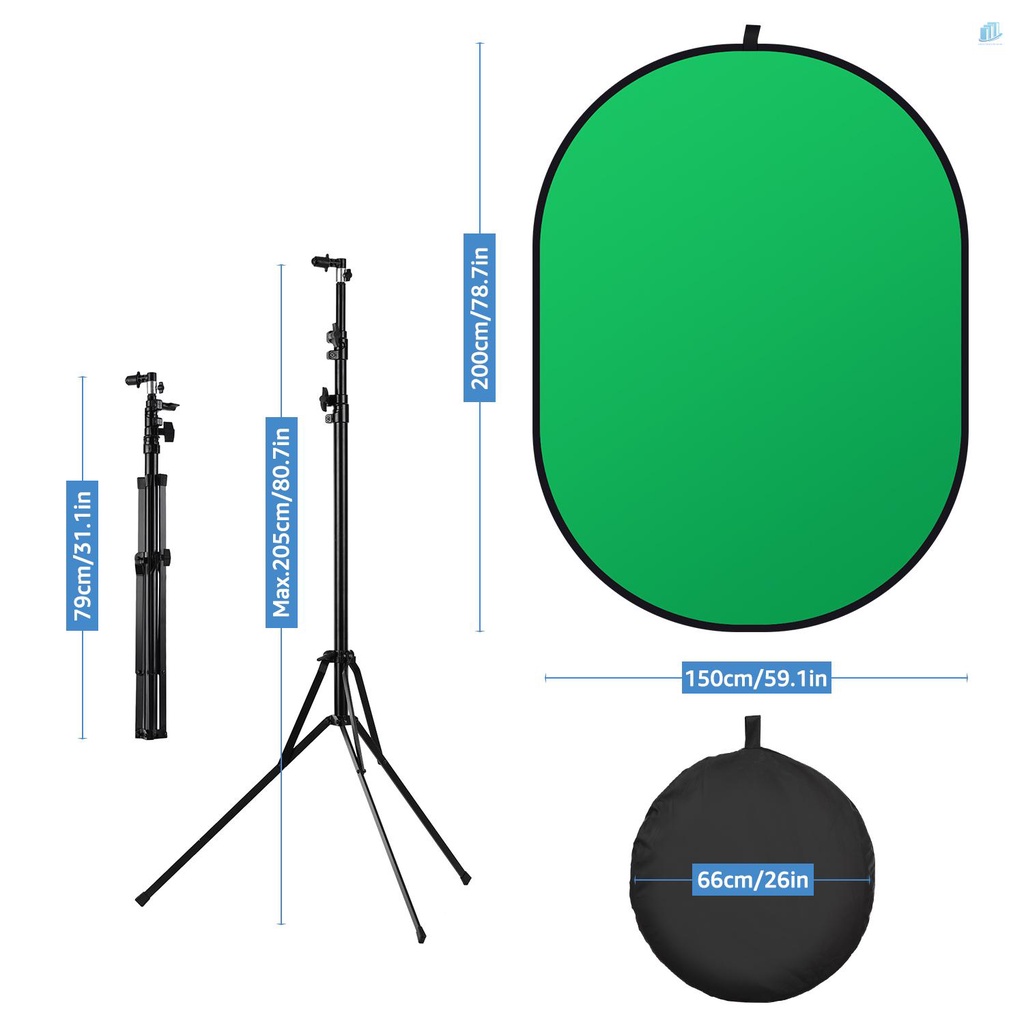 Phông Nền Chụp Ảnh 2 Trong 1 Hai Mặt Bằng Cotton Màu Xanh Lá &amp; Xanh Dương 5 * 6.5ft / 1.5 * 2m Có Thể Gập Lại Kèm Túi Đựng Tiện Dụng Cho Studio