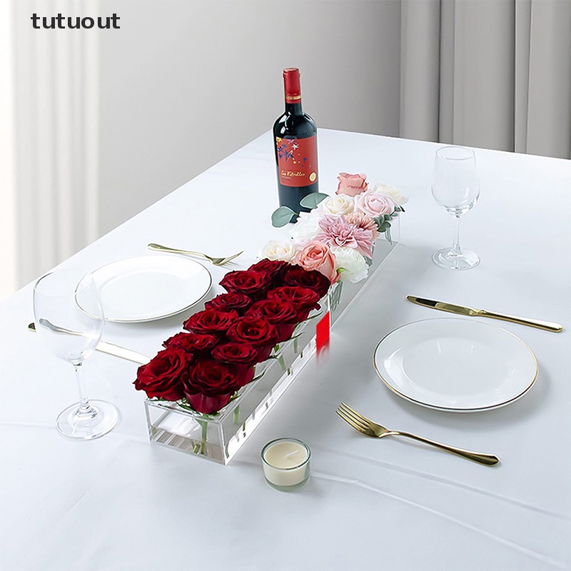 Lọ Hoa Bằng Acrylic Trong Suốt Hình Chữ Nhật Dùng Trang Trí Bàn Ăn / Tiệc Cưới