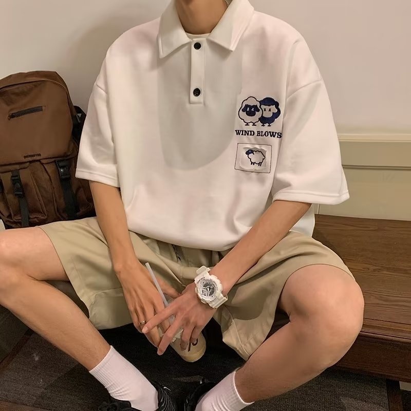 Áo Thun polo Tay 5 / 4 Thời Trang Đường Phố Harajuku Dành Cho Nam