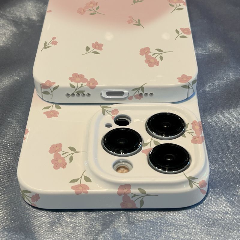 Ốp Điện Thoại Cứng Màu Hồng In Họa Tiết Hoa Nhỏ Xinh Cổ Điển Cho Iphone xr / 13 / 11iPhone12 14pluspromax / 78