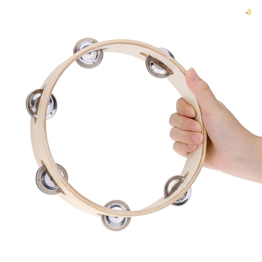 Trống Lục Lạc Tambourine 8 &quot;Tay Cầm Bằng Gỗ Phối Một Hàng Chuông Kim Loại Và Gỗ Chất Lượng Cao Cho Bé