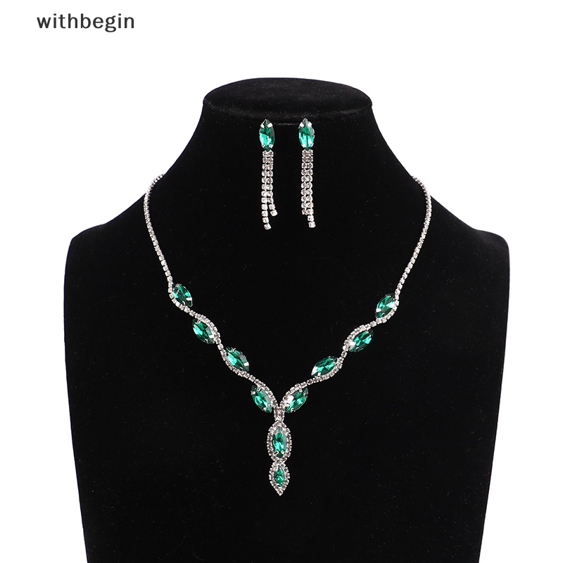 Bộ Vòng cổ + Bông Tai Thời Trang Đính Pha Lê Hình Hoa Cho Nữ