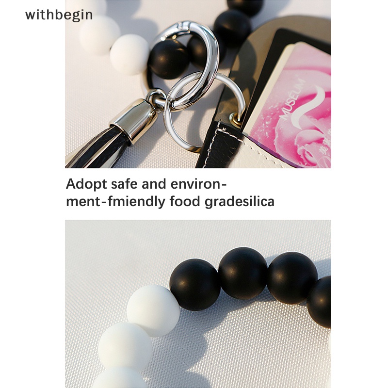 Vòng Tay Da Phối Hạt Và Tua Rua Và Bóng Lông Bằng Silicon Thời Trang