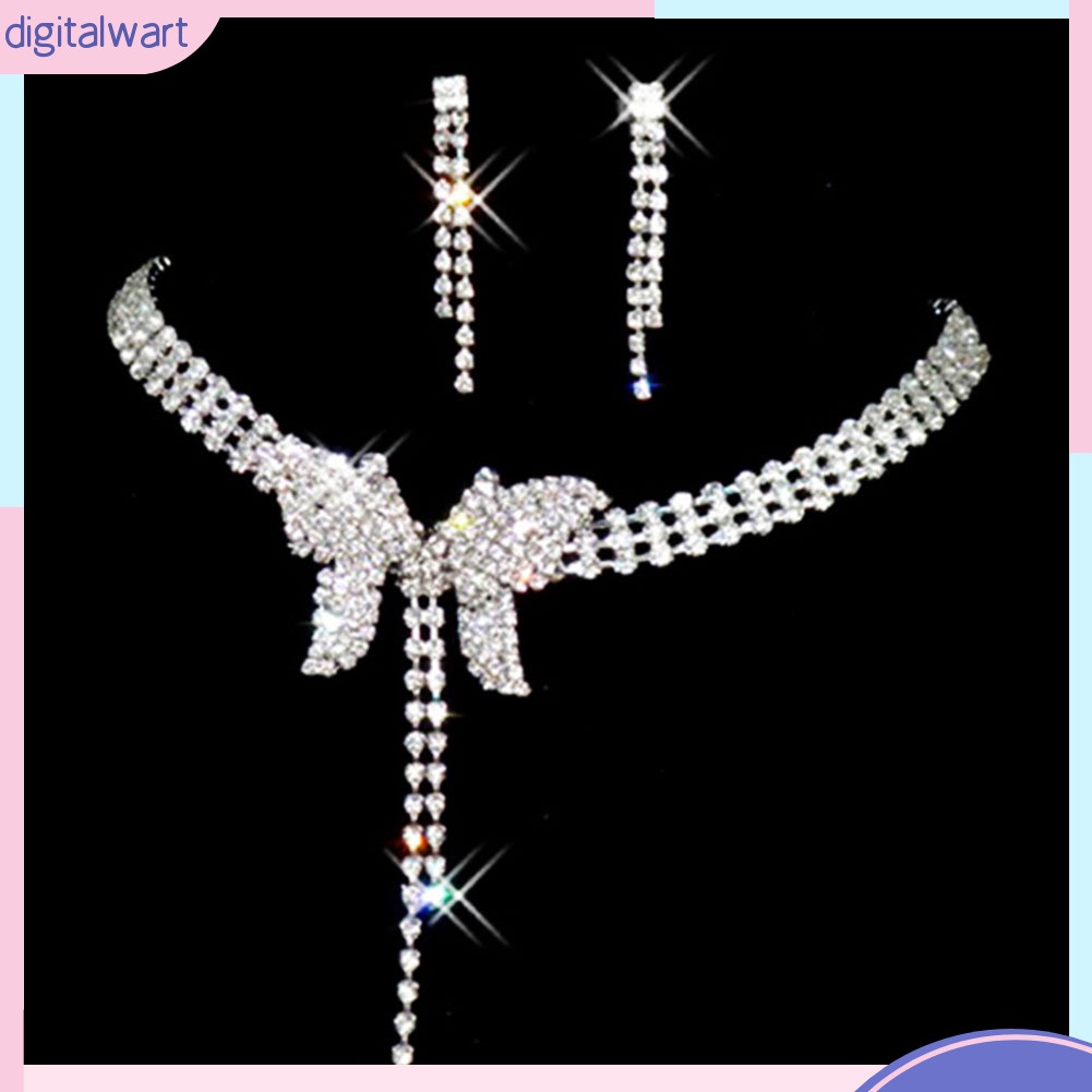 Bộ Vòng cổ + Bông Tai Dáng Dài Hình Bướm Đính Đá Toàn Diện Cho Nữ