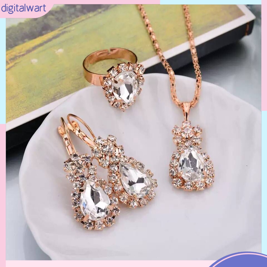 Bộ Trang Sức 3 Món Bằng Hợp Kim Màu Sắc Tươi Sáng Đính Đá Hình Giọt Nước