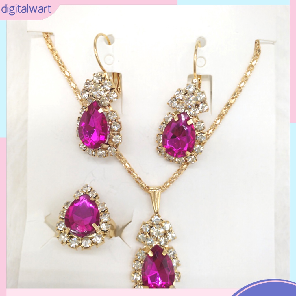 Bộ Trang Sức 3 Món Bằng Hợp Kim Màu Sắc Tươi Sáng Đính Đá Hình Giọt Nước