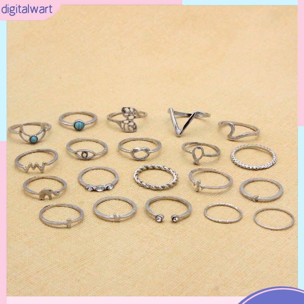 Set 20 Nhẫn Đeo Đốt Ngón Tay Đính Đá Phong Cách Bohemia Thời Trang
