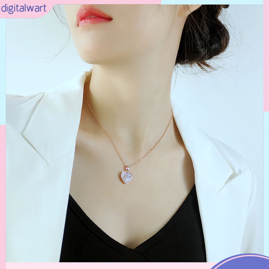 Vòng Cổ Choker Bằng Thép Titan Mặt Trái Tim Đính Đá Lấp Lánh Tinh Tế Thời Trang Cho Nữ