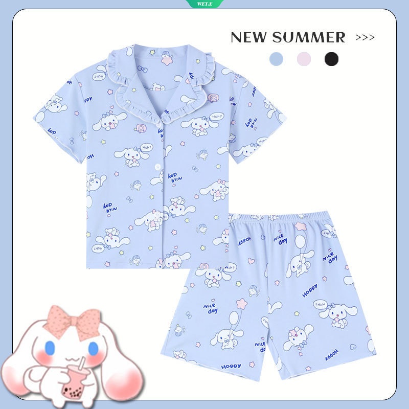 Bộ Đồ Ngủ Tay Ngắn In Hoạt Hình Sanrio Melody Kuromi Pudding Dog Thời Trang Mùa Hè Thoải Mái Cho Bé