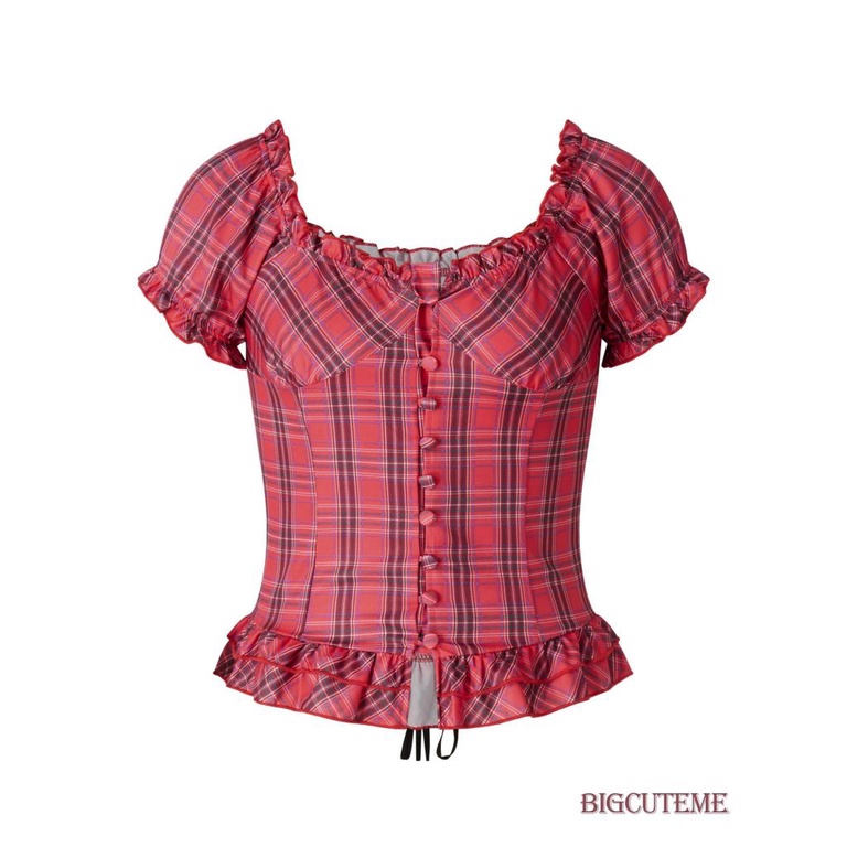 Áo Croptop Tay Ngắn Họa Tiết Sọc Caro Xinh Xắn Cho Nữ