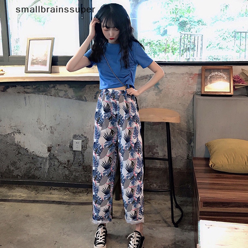 Quần ống rộng Lưng Cao In Họa Tiết Phong Cách Harajuku Hàn Quốc SBS