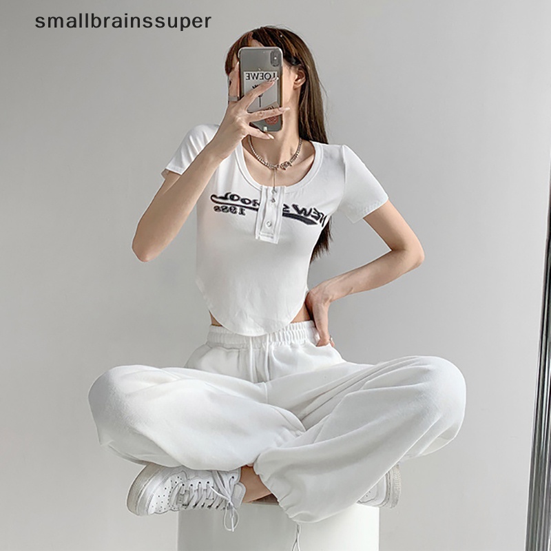 Áo Thun Croptop Tay Ngắn Cổ Tròn In Chữ Thời Trang Mùa Hè Dành Cho Nữ