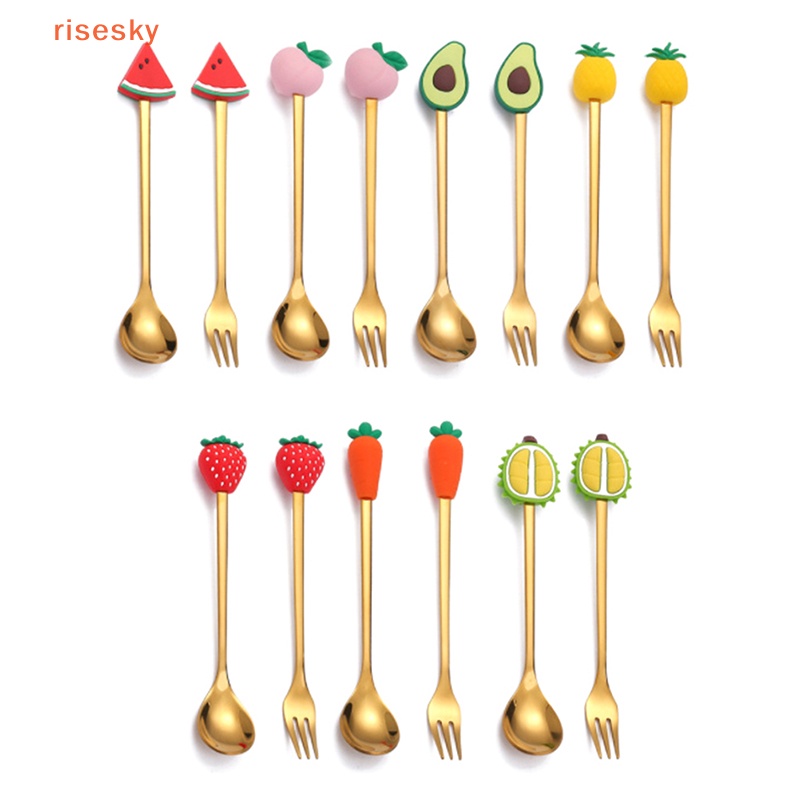 Bộ Muỗng Nĩa Ăn Trái Cây Bằng Thép Không Gỉ Hình Hoạt Hình