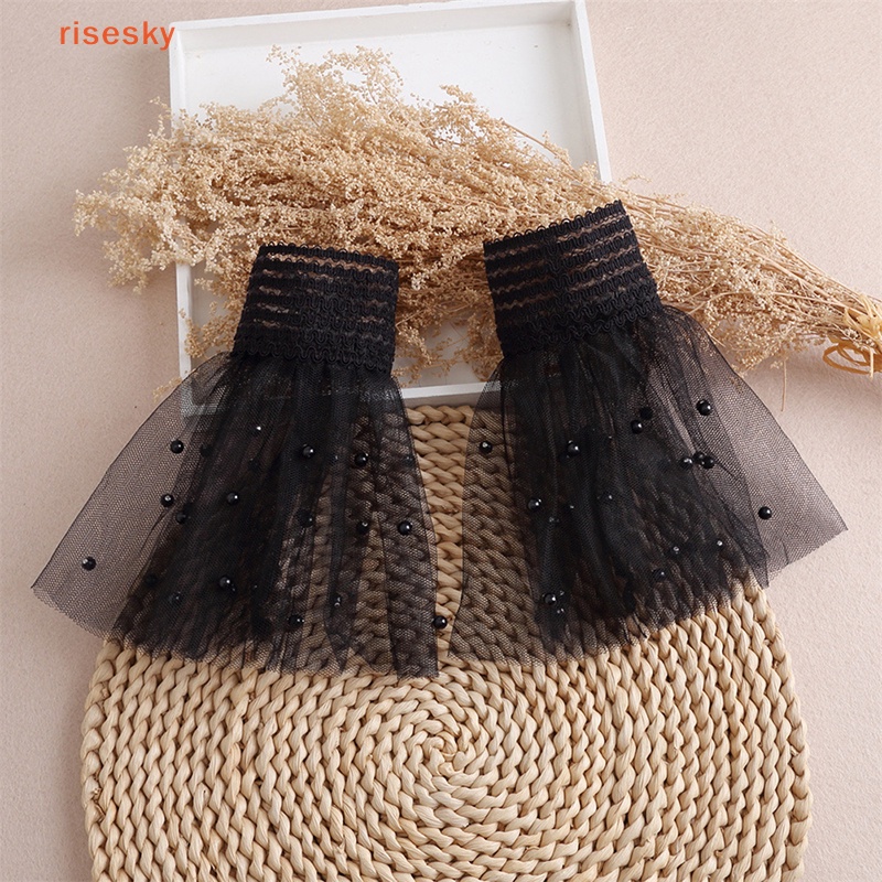 [risesky] 1 Cặp Áo Sweater Giả Lưới Xếp Ly Hai Lớp Tay Loe Có Thể Tháo Rời