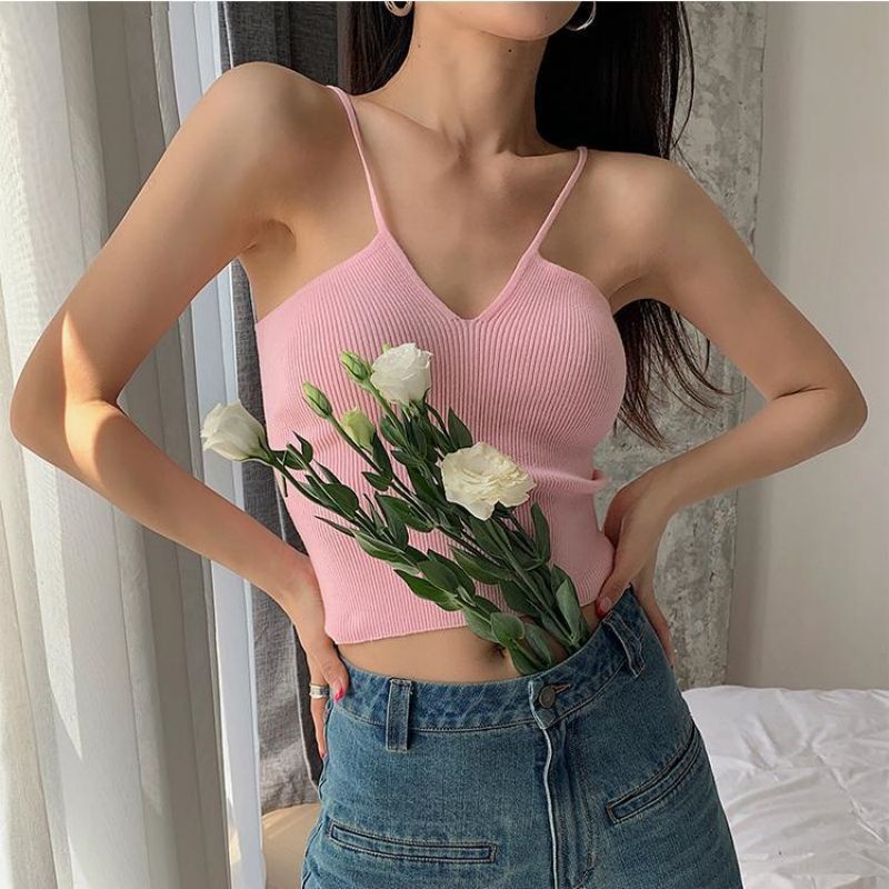 Áo Hai Dây Dệt Kim Tay Ngắn Thời Trang Mới 2023 Cho Nữ