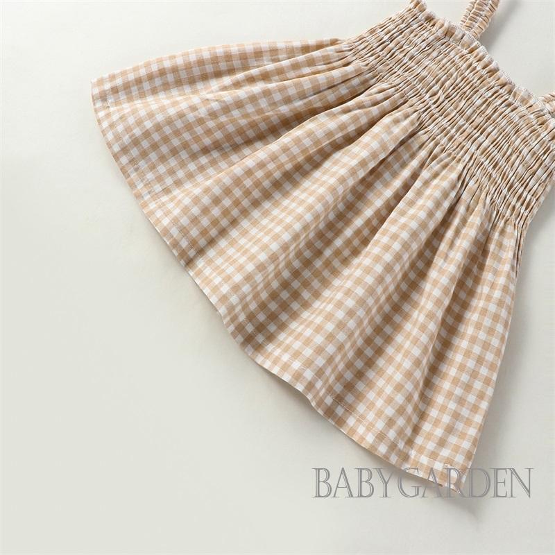 Set Đồ Mùa Hè 2 Món Gồm Áo Hai Dây Sát Nách Dáng Chữ A + Quần Ngắn PP Sọc Caro Cho Bé Gái