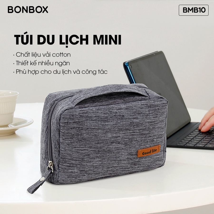 Túi Du Lịch Mini Bonbox BMB10 Vải Cotton Chống Thấm Nước Đựng Mỹ Phẩm Sạc Phù Hợp Du Lịch Công Tác Chính Hãng
