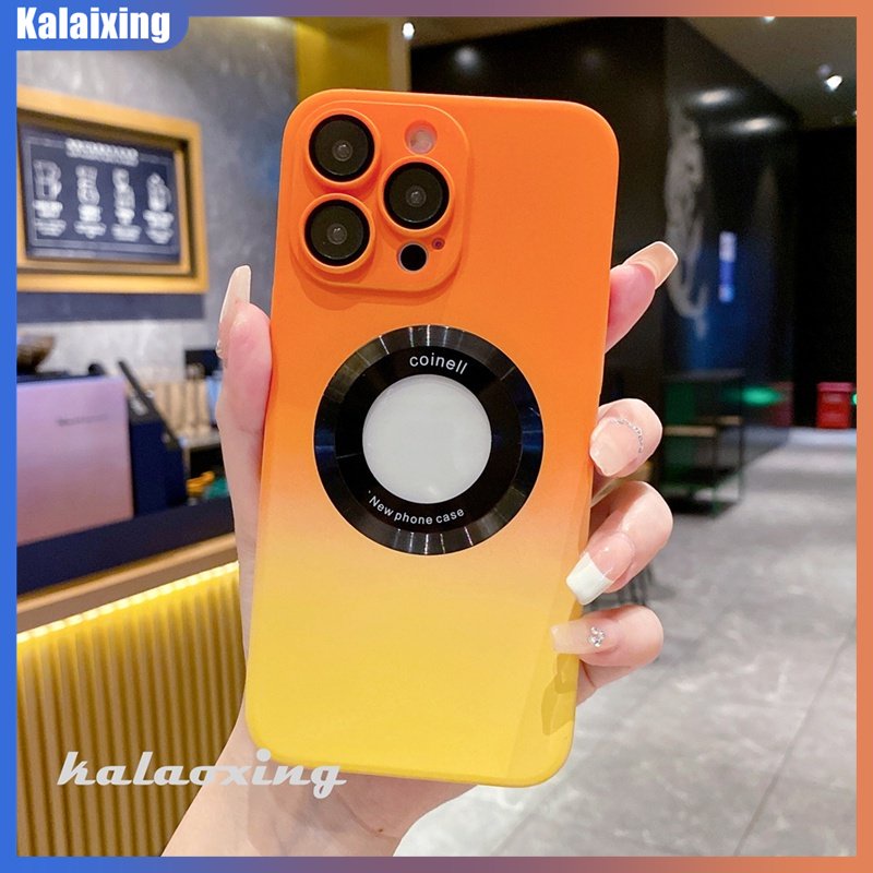 Ốp Điện Thoại Màu Gradient Từ Tính Có Miếng Phim Bảo Vệ Lens Cho iPhone 14 13 Pro Max 13 14 Pro 11