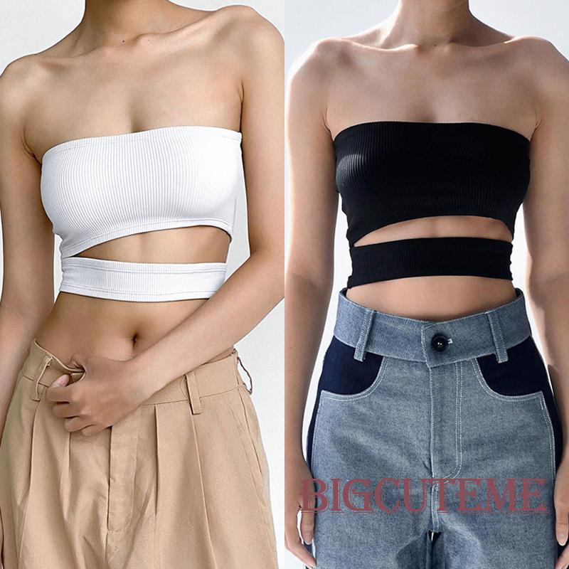 [] - Áo Croptop Trễ Vai Không Dây Hở Vai Co Giãn Thời Trang Đường Phố Câu Lạc Bộ Đường Phố Mùa Hè Dành Cho