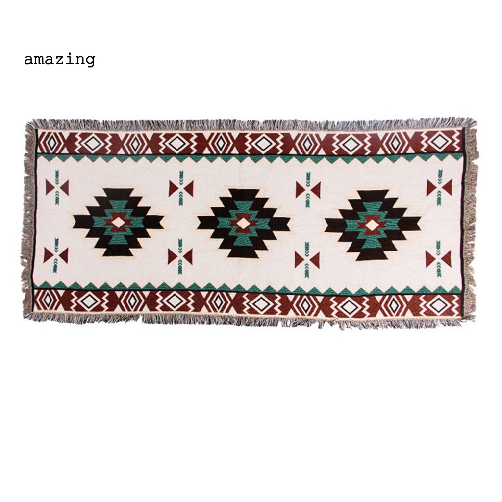 [AM] Thảm Cotton Dày Mềm Giữ Nhiệt Đa Năng Gấp Gọn Phối Tua Rua Di Động Phong Cách Bohemia Retro Cho Hoạt Động Ngoài Trời