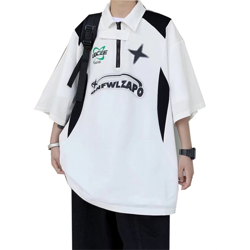 Áo Thun polo Tay Ngắn Có Khóa Kéo Phong Cách Đường Phố Mỹ Thời Trang Mùa Hè Cho Nam