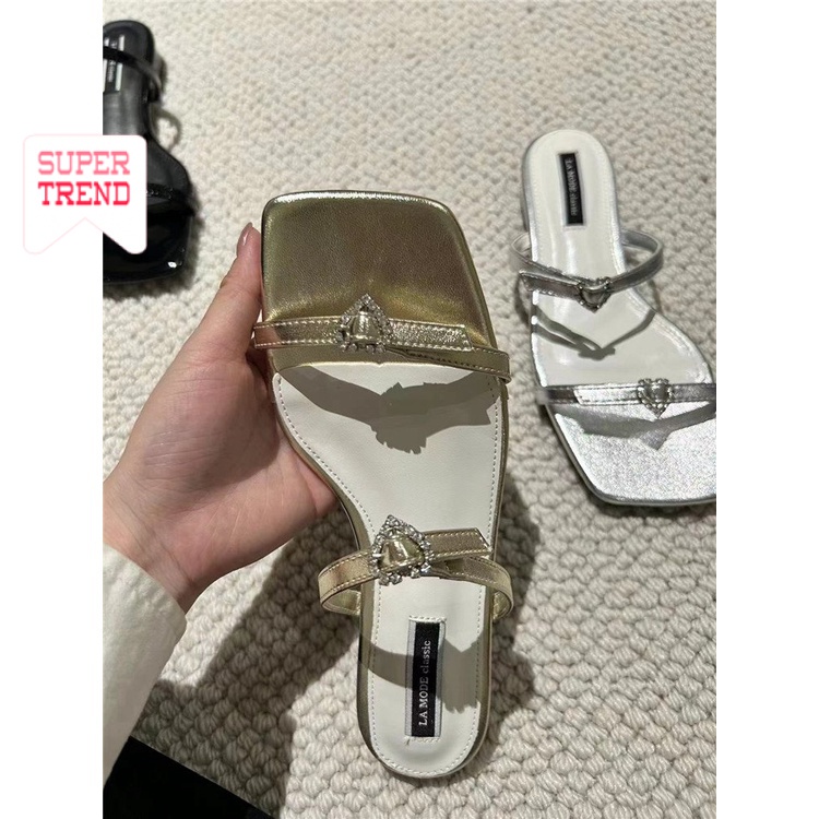 Dép Sandal Đế Thấp Mũi Vuông Quai Mảnh Thời Trang Mùa Hè Mới