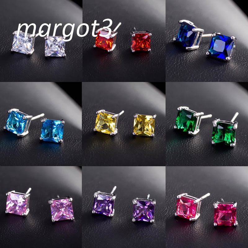 Khuyên Tai Đính Đá Zircon Hình Vuông Nhiều Màu Thời Trang Cho Nữ