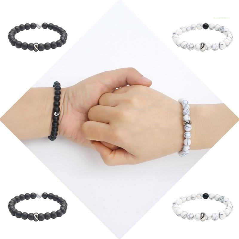 Set 2 Vòng Tay Chuỗi Hạt Bằng Thép Không Gỉ Mặt Hình Trái Tim Thời Trang