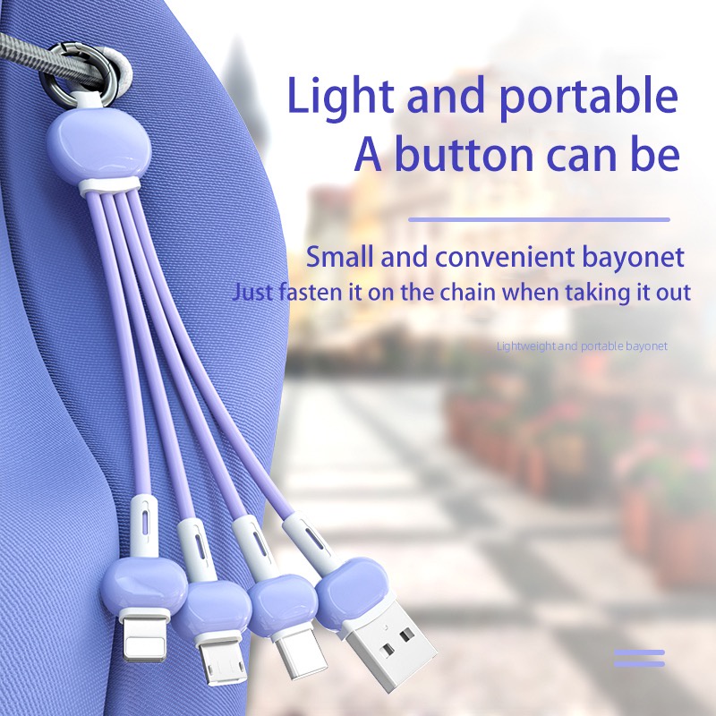 Dây Cáp Sạc Lightning 3A 3 Trong 1 Màu Trơn Dành Cho Điện Thoại Apple Android Type-c