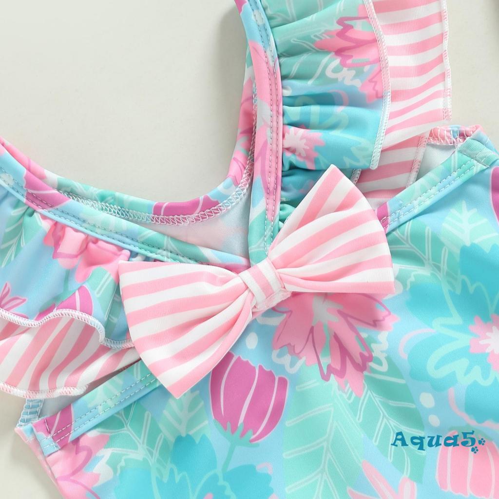 Bộ Đồ Bơi Liền Thân Tay Bay Họa Tiết Hoa Xinh Xắn Cho Bé Gái