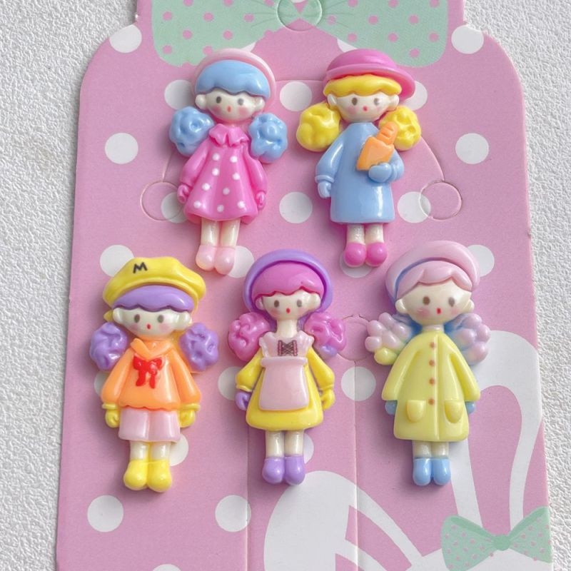 Set 10 Phụ Kiện Làm Trang Sức Hình Cô Gái Tóc Xoăn Bằng Nhựa Resin Dễ Thương Diy