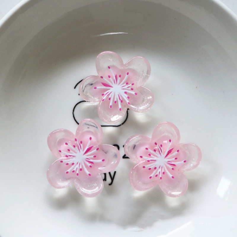 Set 10 Phụ Kiện Trang Trí Ốp Điện Thoại Hình Hoa Đào Bằng Nhựa Trong Suốt Diy