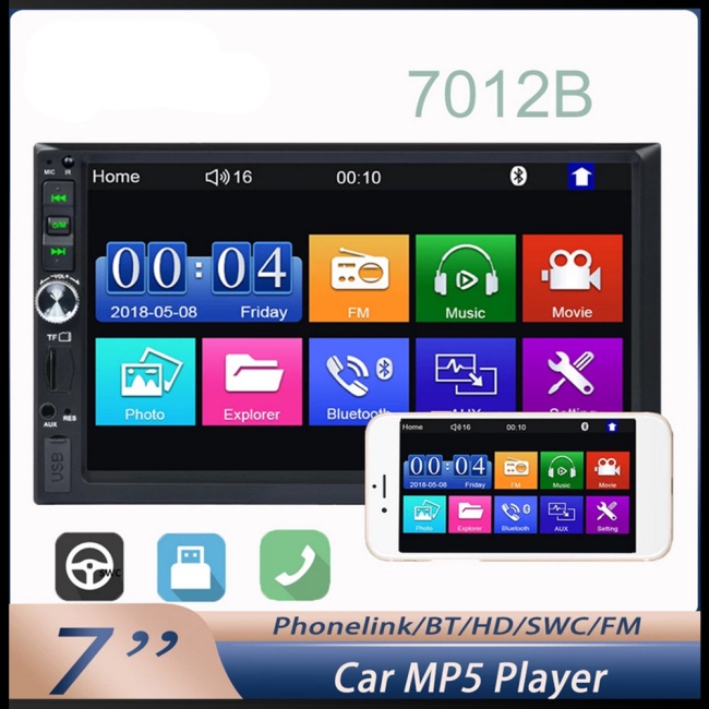 Máy Phát Đa Phương Tiện Zevaret 2 Din Màn Hình Cảm Ứng 7 &quot;Hd Bluetooth Mp5 Usb Tf Fm Cho Xe Hơi