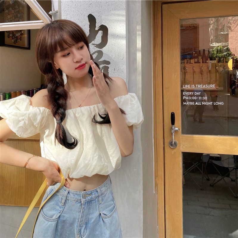 Áo Croptop Tay Phồng Ngắn Cổ Chữ V Thời Trang Hàn Quốc Dành Cho Nữ