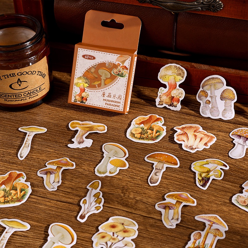Bộ 40 Miếng Dán Trang Trí Sổ Tay Hình Nấm Dễ Thương