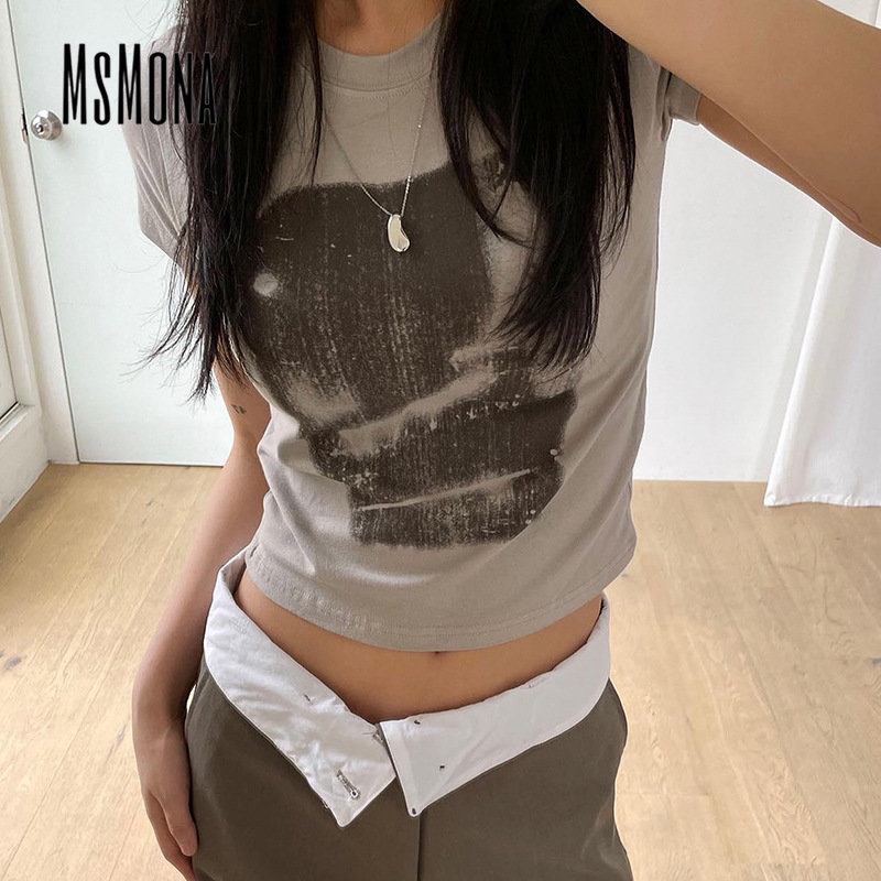 Áo Thun Ngắn Tay Cổ Tròn Màu Trơn Họa Tiết Hoa Thời Trang 2023 Cho Nữ