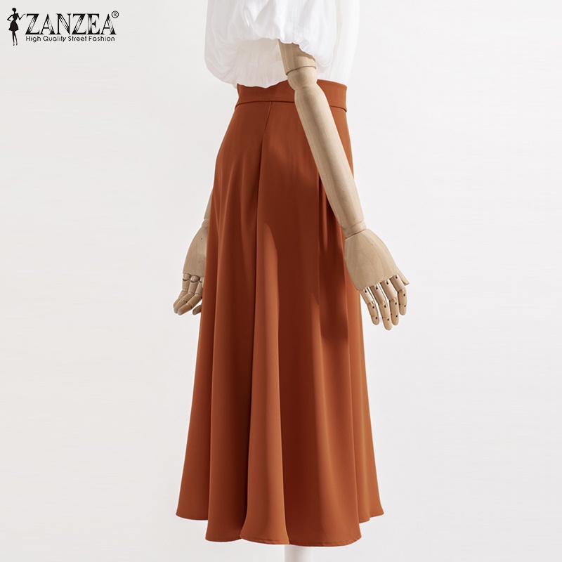 Zanzea Đầm Lửng Xếp Ly Lưng Cao Có Túi Và Khóa Kéo Thời Trang Thanh Lịch Dành Cho Nữ