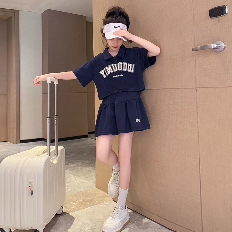 Bộ Đồ Thể Thao 2 Món Áo Polo Tay Ngắn Phối Chân Váy Kiểu Hàn Quốc Thời Trang Mùa Hè 2023 Cho Bé Gái 4-14 Tuổi