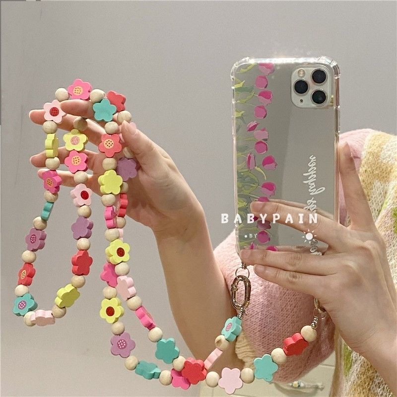 Ốp Điện Thoại Gắn Gương Hình Hoa Tulip Gắn Dây Đeo Cho Iphone 11 12 13 13 12 11 Pro Max X Xs XR XSMAX 7Plus 8Plus