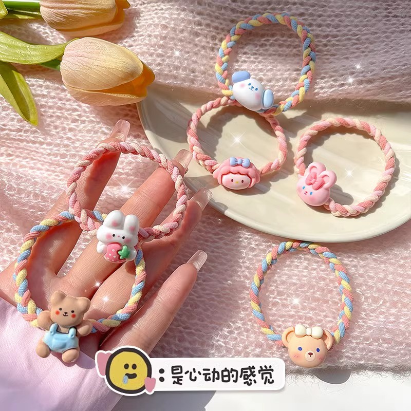 Dây Cột Tóc Cao Su Co Giãn Hình Gấu / Thỏ Hoạt Hình Cho Nữ