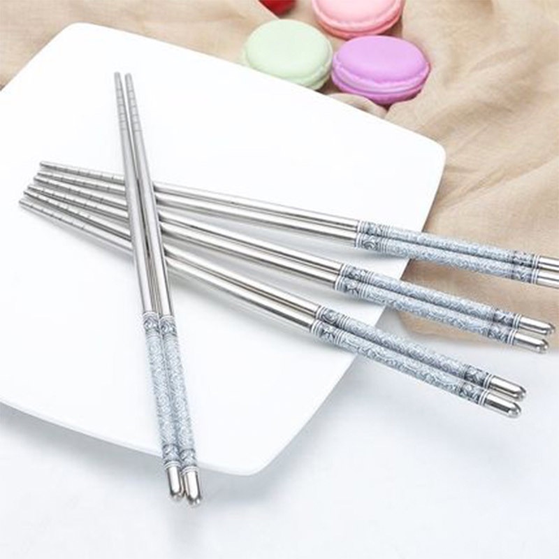 Set 1 / 5 Đôi Đũa Inox Chống Trượt Phong Cách Trung Hoa
