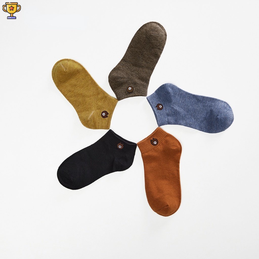 Tất Cotton Vô Hình Thêu Hình Gấu (Đen / Trắng)